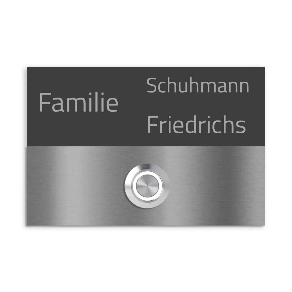 Türklingel Liverpool V2A Edelstahl mit LED & Gravur – Anthrazit/Weiß – 12x8cm