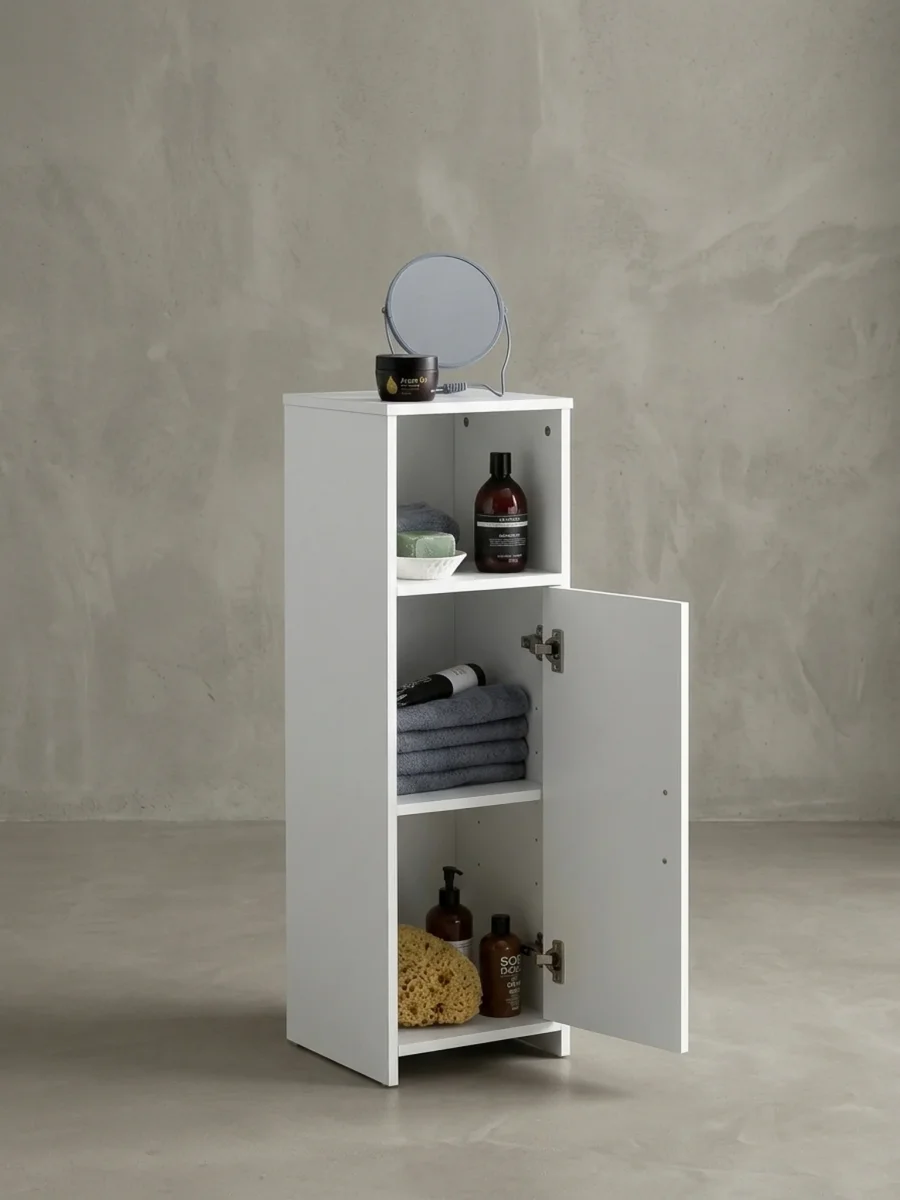 Badschrank Weiß 30x95,5x30 cm aus Melamin mit kratzfester Oberfläche – Bild 5