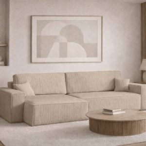 Ecksofa mit Schlaffunktion und Bettkasten, Eckcouch BEST XL  stoff Poso Dicker Cord