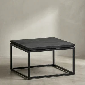 Couchtisch aus Mango Massivholz und Metall, Quadratisch, Natürliche Holzmaserung, Moderner Stil