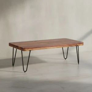 Couchtisch aus Massivholz mit Metallbeinen, handgefertigt, einzigartige Maserung