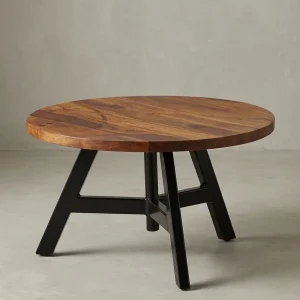 Couchtisch aus Sheesham Massivholz mit Metallgestell, Maße 60x60x35 cm