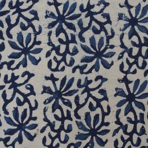 Natural Indigo Hand Block Printed Fabric - Floral Pattern ( Design 327)