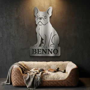 Französische Bulldogge – personalisierbares Türschild aus Edelstahl