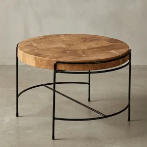 Couchtisch Industrial, Akazienholz Mattschwarz Metallgestell, 62x40x62 cm