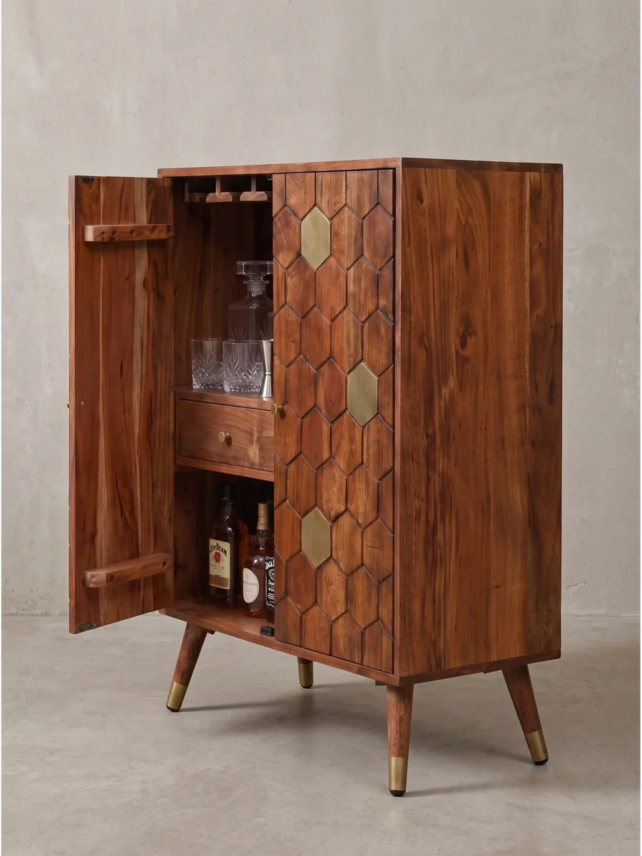 Hausbar Dunkelbraun rechteckig, Akazie Massivholz, 75 x 46 x 96 cm