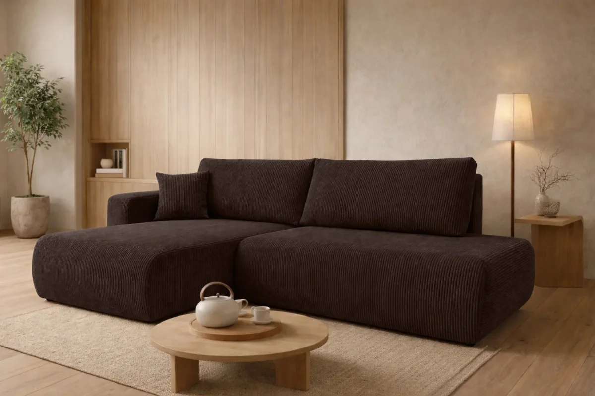 Ecksofa mit Schlaffunktion und Bettkasten, Cordstoff Poso, OPEN XL