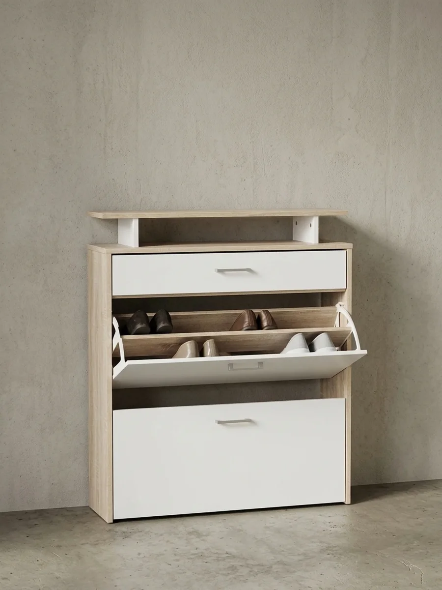 Schuhkipper – Sonoma Eiche, 4 Fächer, großzügige Ablage, MDF-Holz