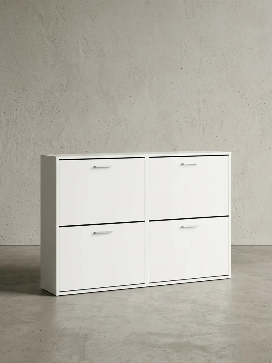 Schuhschrank Holz mit 4 Klappen und großer Ablage