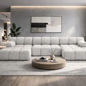 Ecksofa U-Form modern für Wohnzimmer, Stoff Abriamo,SELIA