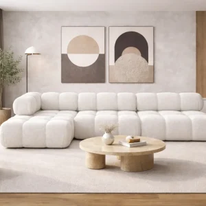Ecksofa Modulare, L-form, Wohnlandschaft für Wohnzimmer, Bouclé-Stoff Abriamo, Selia