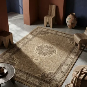 Kurzflor-Teppich Boho Vintage – Waschbar & Strapazierfähig | Heatset-Veredelung für Wolloptik