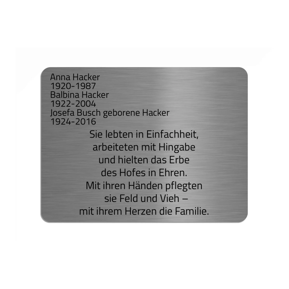 Gedenktafel V2aEdelstahl 20×15 cm oder 30×20 cm viele Sprüche als Vorlage