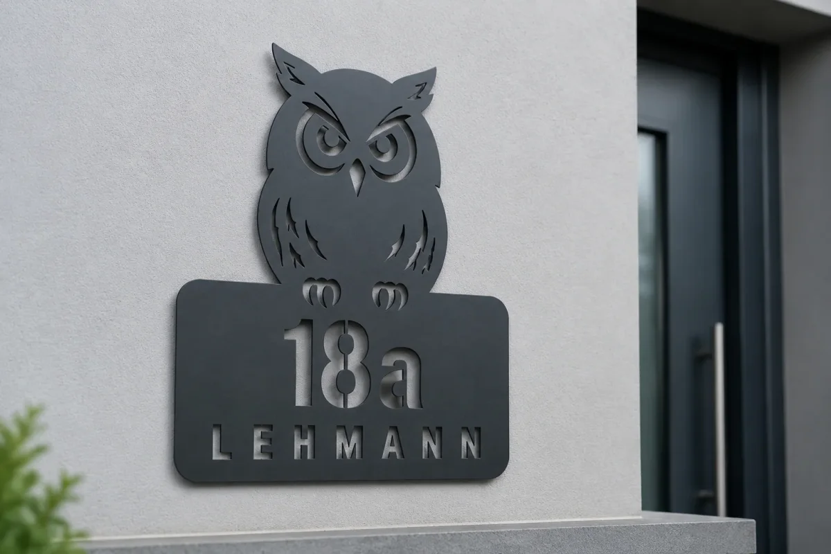 Eule – personalisierbares Hausnummern- & Türschild aus V2A Edelstahl – Bild 8
