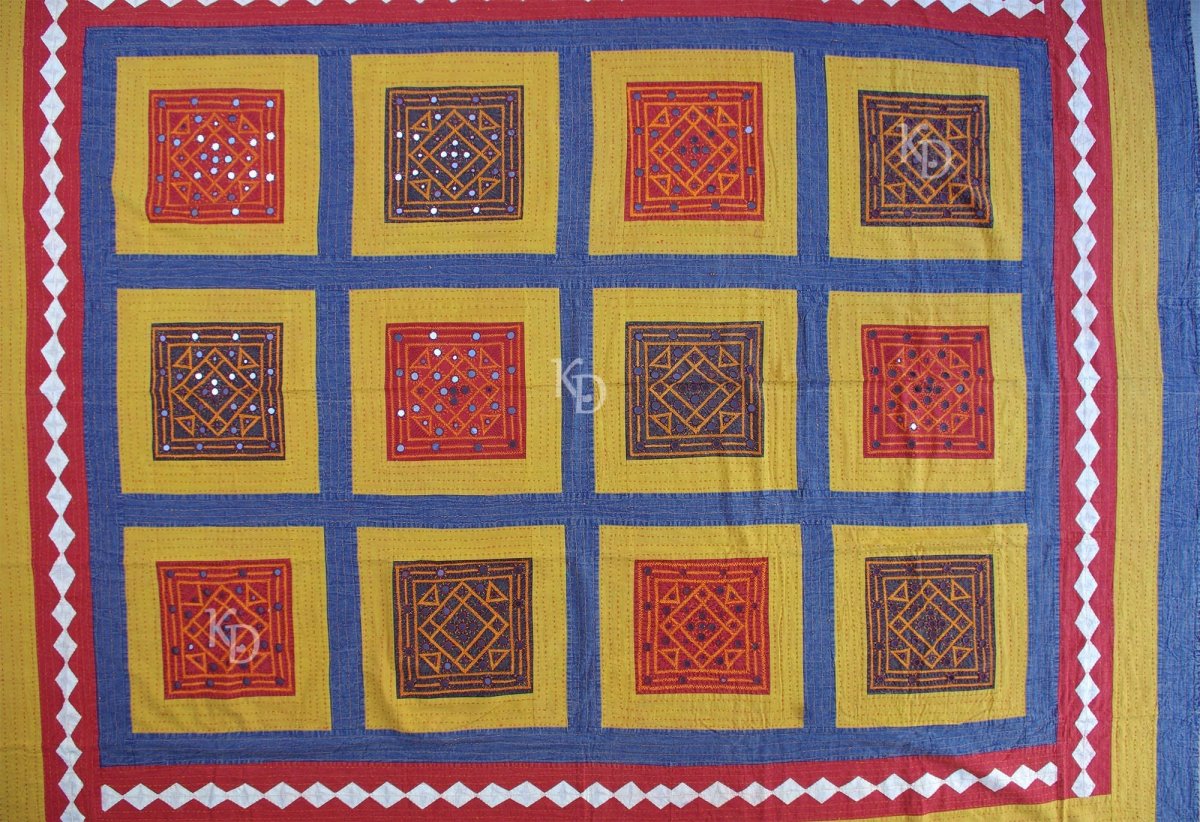 Multicoloured Mirror patchwork Indian Bedspread