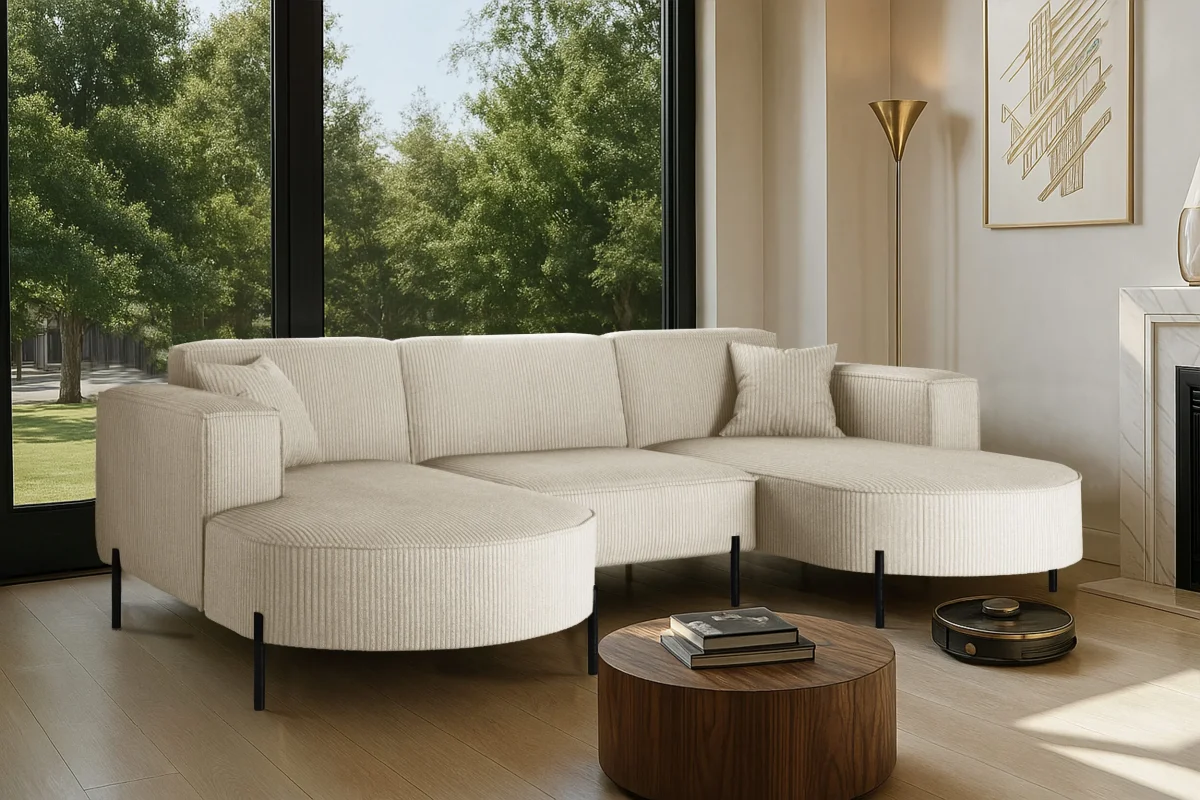 Designer Ecksofa in U-Form – MODENA REIN aus Cordstoff POSO